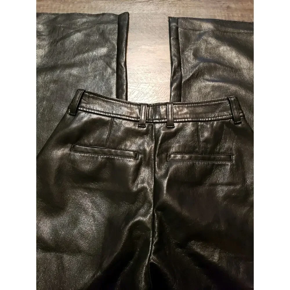 Babaton ARITZIA Women's Black Faux Leather Straight Pants Sz 00 Midrise (V4